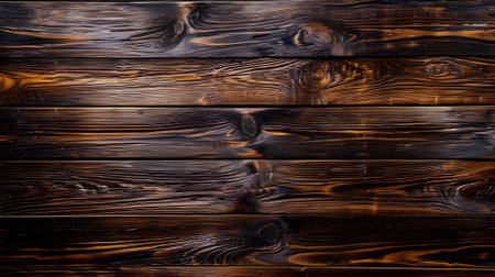 Dark brown wooden background with knots and nail holes. Wooden texture.の素材