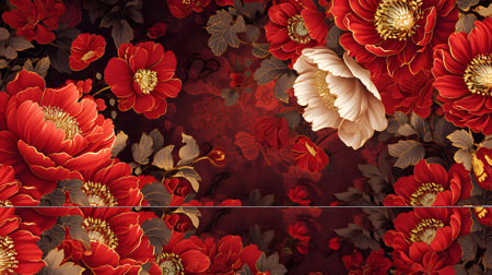 3d illustration of red flowers background with copy space for your textの素材