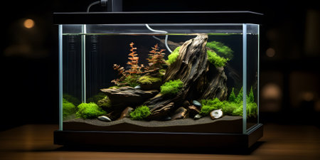 Aquarium with variety of green plants and fishの素材