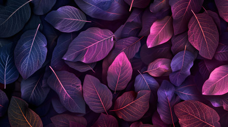 Purple and leaves on a dark backgroundの素材