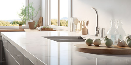 White modern kitchen in a house with a beautiful designの素材