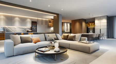 Luxury and modern living room with tv and dining areaの素材