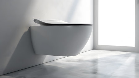 White toilet in modern bathroom interior with white wallsの素材