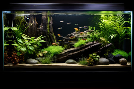 aquarium with fish, seaweed, algae and other aquatic plantsの素材