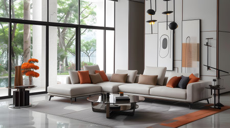 Living room with sofa and coffee table in the modern houseの素材