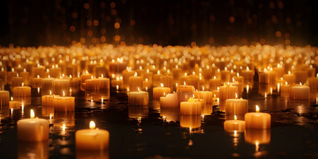 Many burning candles in dark nightの素材