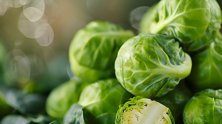 Brussels sprouts closeup on bokeh backgroundの素材
