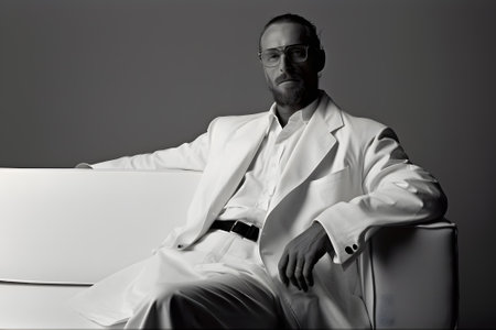 Portrait of handsome man in white suit and glassesの素材