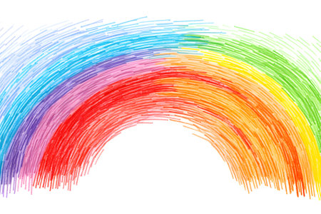 Rainbow painted brush on white backgroundの素材