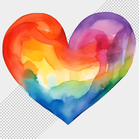 Rainbow watercolor heart on transparent backgroundの素材