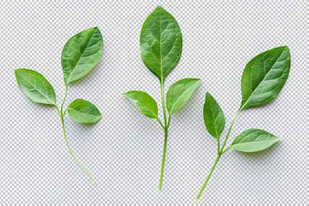 Green leaves isolated on a white backgroundの素材