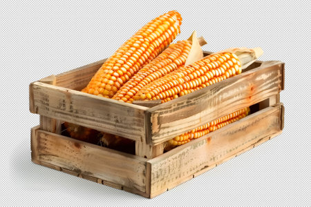 Cobs of corn in wooden box PNGの素材