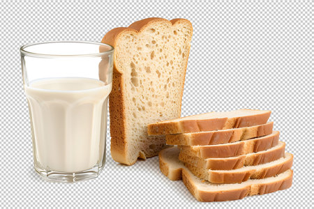 Glass of milk and slices of bread pngの素材