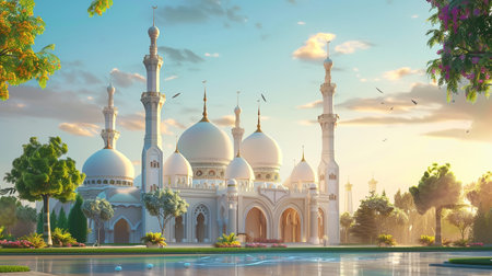 landscape of mosque view, suitable for ramadan background and bannerの素材