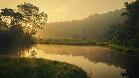 Sunset in the rice fields of Borneo, Sabahの素材