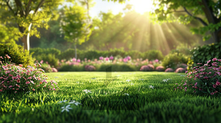 A beautiful garden scene with butterflies and beautiful flowersの素材