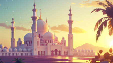 landscape of mosque view, suitable for ramadan background and bannerの素材