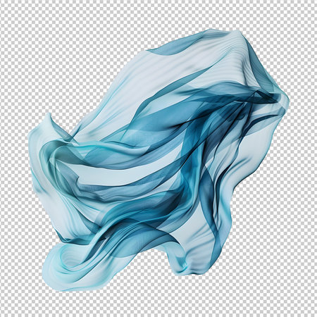 Transparent abstract blue wavy silk PNGの素材