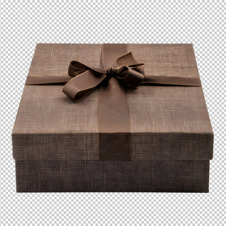 Brown gift box with brown bow PNGの素材