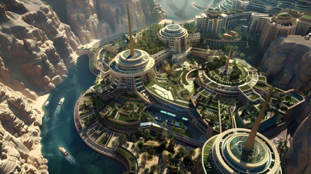 uturistic city concept in the middle of the desertの素材
