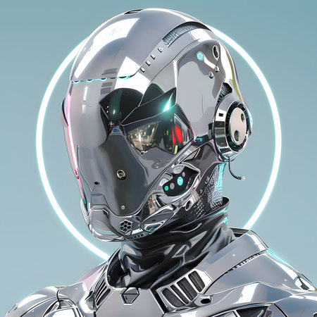 Cyborg robot isolated on blue background.の素材