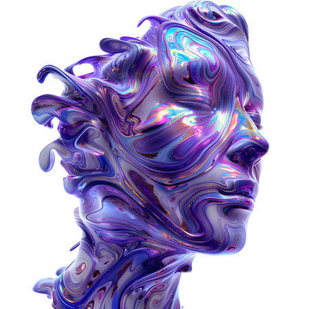 Surrealist colorful abstract human head isolated on whiteの素材