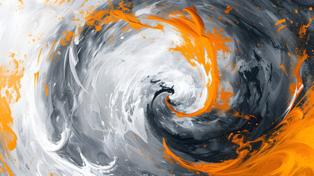 abstract vortex orange, white and black paintの素材