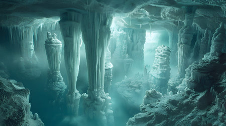 Cave with stalactites and stalagmitesの素材