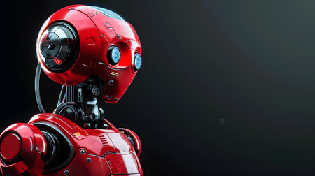 Red robot on black background with copy spaceの素材