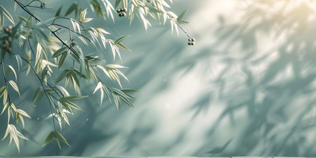 Bamboo leaves background with bokeh effect. Abstract nature backgroundの素材