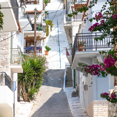white stairway in the old townの写真素材