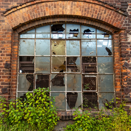 24. a window with broken glassの写真素材