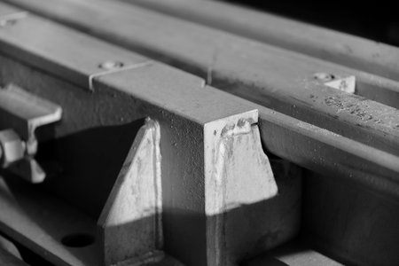 Iron weld on a tram railの写真素材