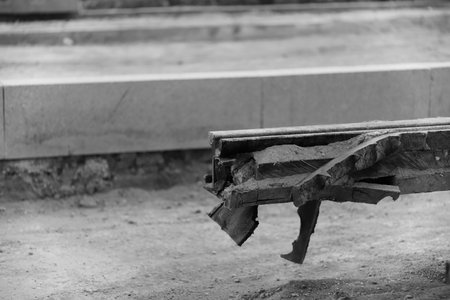 The end of the tram rail at the construction siteの写真素材