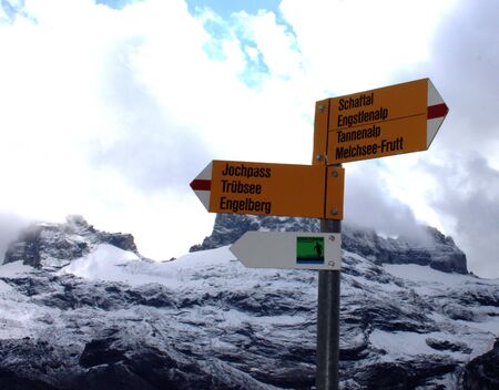 Hiking signs in Switzerlandの写真素材
