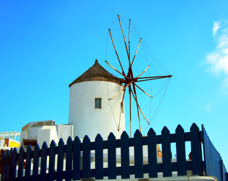 white mill of Santoriniの写真素材