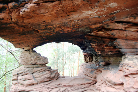 Hiking in the Red Rock Canyon in Khao Yai National Park, Thailandの写真素材