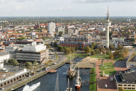A view of a habour at observation deck Sail City, Bremerhavenのeditorial素材