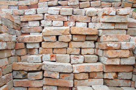 stack of old red bricks circa 1930 for reuseの写真素材