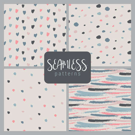 Set of hand drawn ink seamless patterns. Endless vector backgroundsのイラスト素材