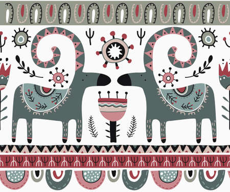 Vector Christmas seamless pattern in scandinavian style.のイラスト素材
