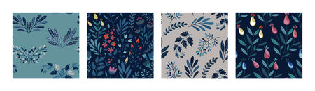Set of vector colorful natural floral seamless patterns