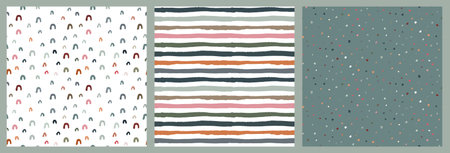 Set of hand drawn seamless patterns. Endless vector backgrounds of simple primitive textures