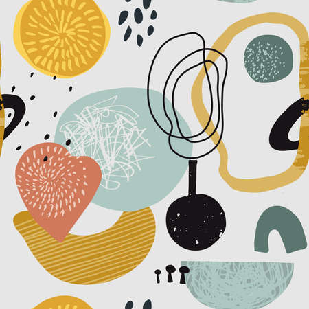 Vector colorful collage contemporary seamless pattern. Modern abstract shapesのイラスト素材