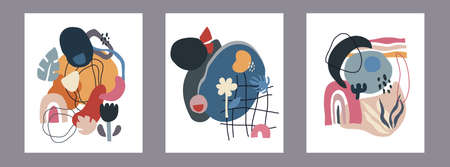 Vector collection of creative cards with abstract shapes and geometric elements.のイラスト素材