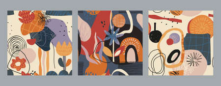 Set of vector colorful collage contemporary seamless patterns.のイラスト素材