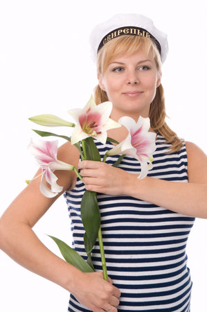 The fine pregnant woman with a flowerの写真素材