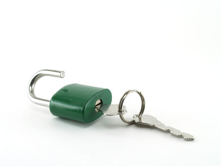 Old green Key on white background