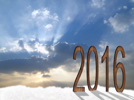 2016 on snow hill under sky and sunbeam, Signal the start of new year