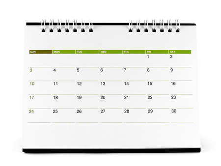 desk spiral calendar with days and dates in April 2016 on white backgroundの写真素材